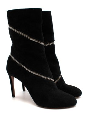Alaia Black Suede Leather Zipped Heeled Ankle Boots