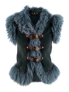 Gucci Teal Suede & Shearling Buckled Sleeveless Jacket