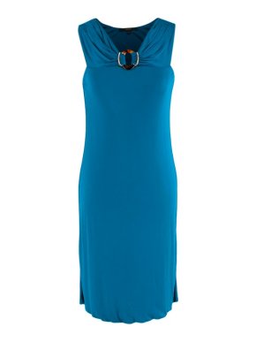 Gucci Blue Scoop Neck Buckle Detail Dress