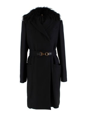 Gucci Black Cashmere & Fur Belted Longline Coat
