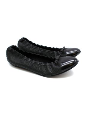 Chanel Black Snake Skin Elasticated Ballerinas