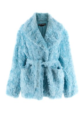 Rochas Blue Faux Fur Belted Coat