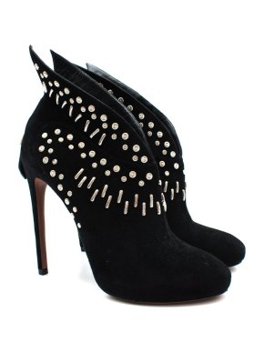 Alaia Black Studded Suede Heeled Ankle Boots