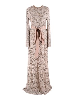 Alexander Terekhov Nude Lace Long-Sleeve Gown