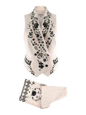 Temperley Ivory Floral Embroidered Waistcoat & Culottes