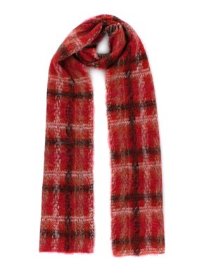 Carven Red Alpaca & Mohair blend Jacquard Checkered Scarf