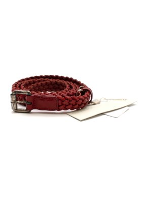 J. Lindeberg Red Braided Leather Belt with Silver Tone Buckle