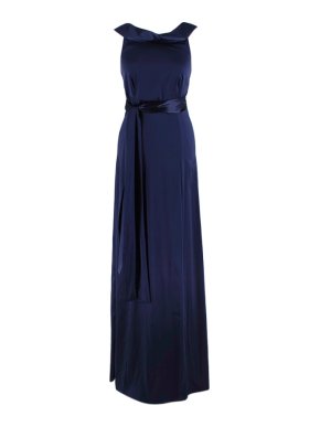 Gianfranco Ferre Silk Satin Blue High Neck Gown
