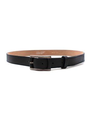 J. Lindeberg Black Leather Belt with Silver Tone Distressed Buckle