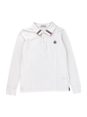 Moncler Logo White Long Sleeve Polo Shirt
