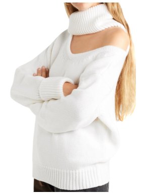 Monse Ivory Wool Knit Cut-out High Neck Sweater
