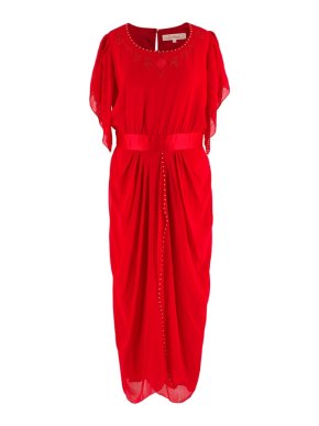 Zandra Rhodes Red Silk Hand Painted Long Dress