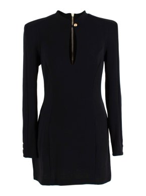 Balmain Black Wool Jersey Long Sleeve Mini Dress