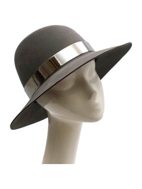 Maison Michel Grey Felt Fedora Hat with Metal Band