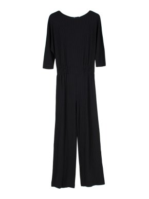 Max Mara Black Pinstripe Knit Long Sleeve Jumpsuit