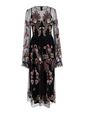 Alena Akhmadullina Black Embroidered Mesh Maxi Dress