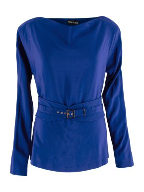 Tom Ford Blue Silk Belted Long Sleeve Top