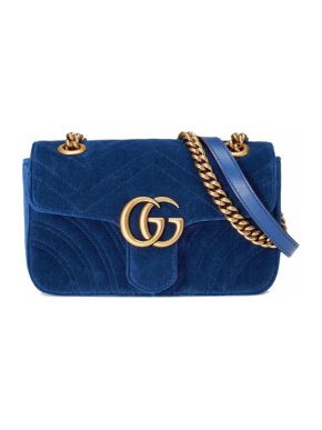 Gucci Small Blue Velvet Marmont Shoulder Bag