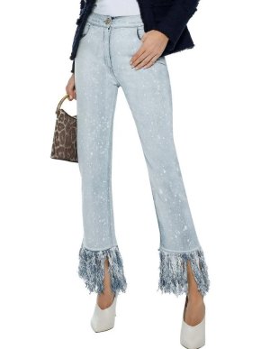 Balmain Bleached Fringed Straight Leg Jeans