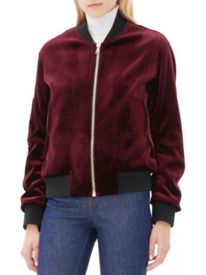 Sandro burgundy velvet bomber jacket