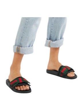 Gucci black rubber Pursuit flat slides with ribbon