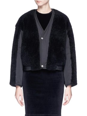 T by Alexander Wang black shearling cropped jacket