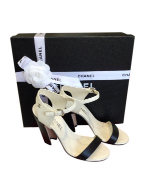 Chanel Black & White Block Heel Sandals