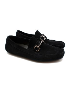 Salvatore Ferragamo Black Suede Horsebit Drivers