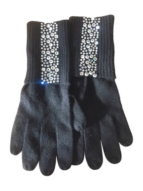 William Sharp Black Cashmere Crystal Embellished Gloves