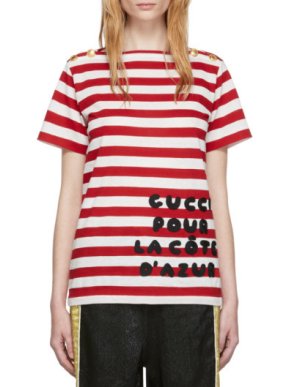 Gucci Red White Striped Gucci Pour La Cote DAzur T-Shirt Top