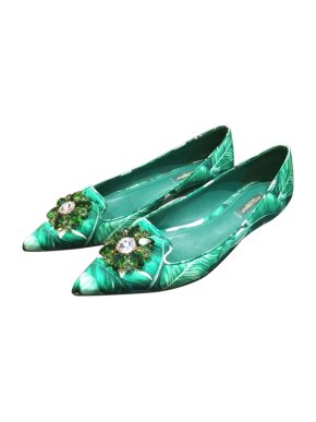 Dolce & Gabbana Crystal Embellished Banana Leaf Print Flats