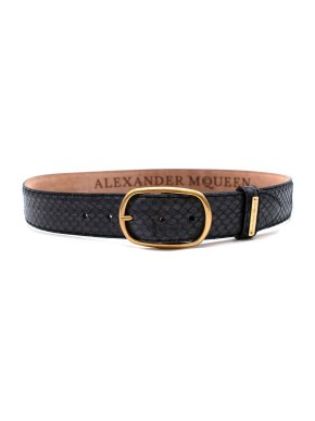 Alexander McQueen Black & Gold Snakeskin Textured Belt