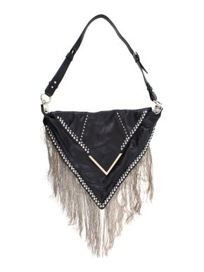 Etro Black Triangle Fringed Studded Leather Bag