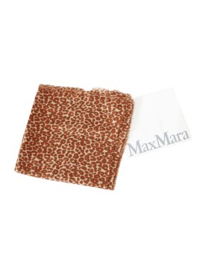 Max Mara Brown Animal Print Wool Scarf