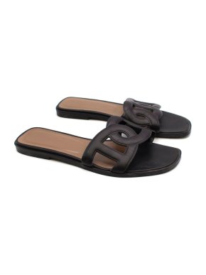 Hermes Black Swift Leather Aloha Sandals