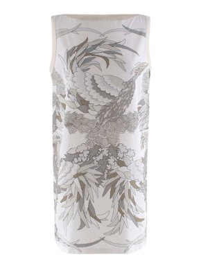 Hermes Ivory Scarf Print Sleeveless Shift Dress