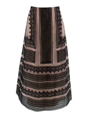 Alberta Ferretti Nude & Black Lace Maxi Skirt