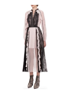 Self Portrait Sequin Mesh and Lace Contrast Midi Dress