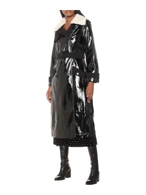Self Portrait Black Patent Leather Shearling Trench