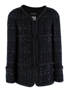 Chanel Black Coco Ribbon Woven Tweed Corded Cotton blend Jacket