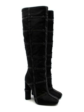 Tom Ford Black Pony Hair Leather Caged Tall Boots
