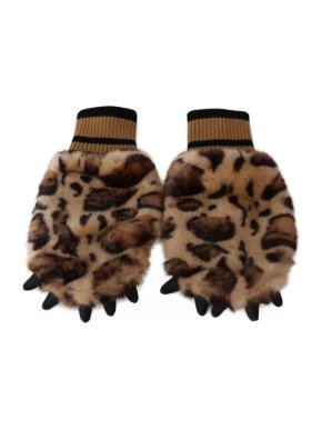 Dolce & Gabbana Leopard Print Faux Fur Mittens