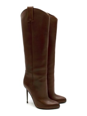 Tom Ford Antique Brown Leather Pin Heel Pull-On Boots