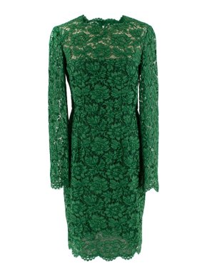 Valentino Green Lace Long Sleeve Midi Dress