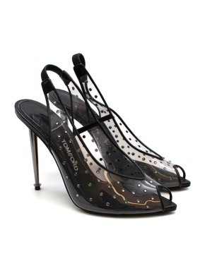 Tom Ford Black Leather & Vinyl Heeled Peep-toe Sling-backs