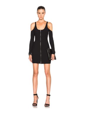 David Koma Black Ribbed Cut-Out Zip Front Mini Dress