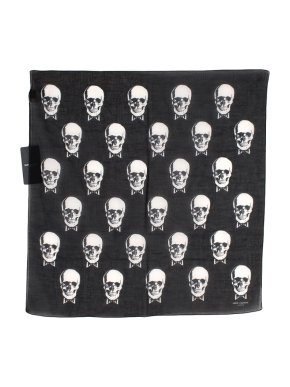 Saint Laurent Black Cotton Voile Skulls Square Bandana