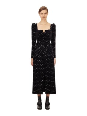 Self Portrait Black Velvet Diamante Midi Dress