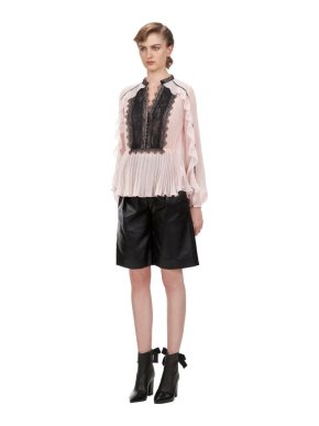 Self Portrait Chiffon & Lace Contrast Top