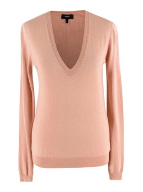 Theory Dusty Pink Silk & Cashmere blend V Neck Knit Sweater